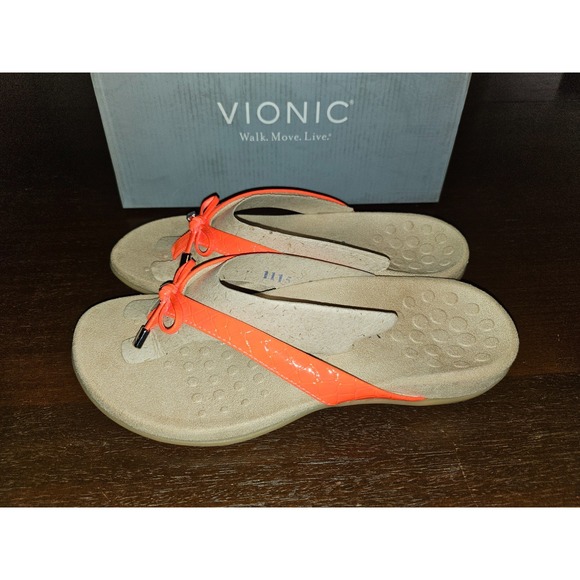 Vionic Bella Papaya Tropical Toe-Post Sandal Fiesta Orange Women's US 7.5 New - Picture 6 of 10